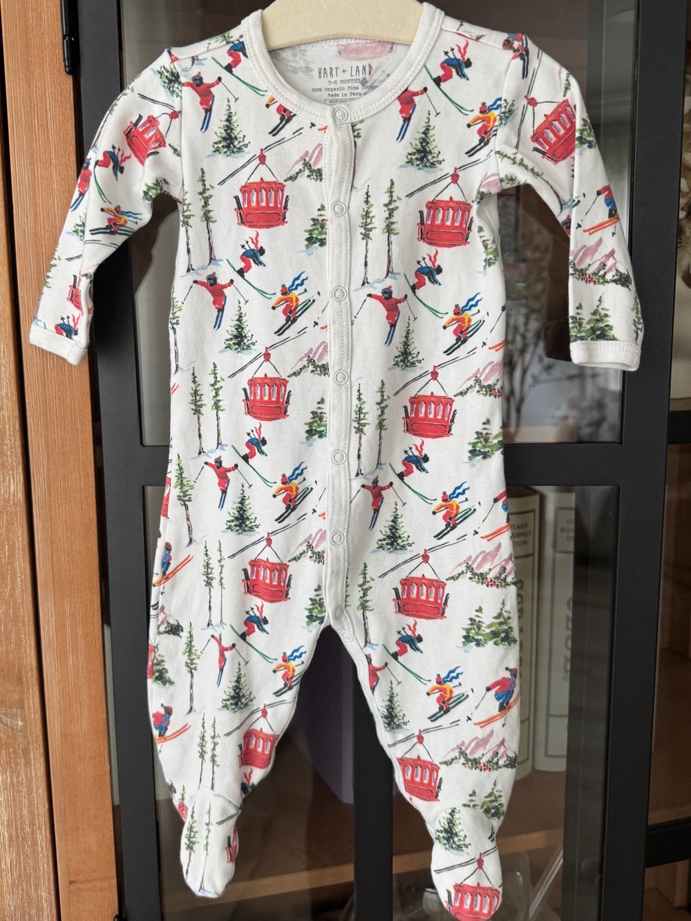 Hart + Land pima footies cotton skiing snowboard winter print snaps unisex baby